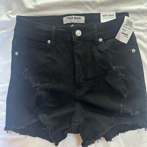 Wax Jean Women's Black Ripped Denim Shorts